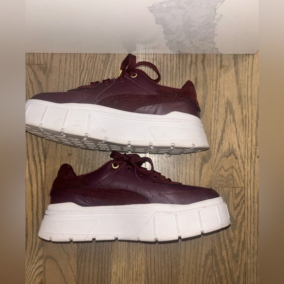 Puma Burgundy Red Mayze Stack Edgy Cord Platform Sneakers women’s size 8 - Picture 11 of 13